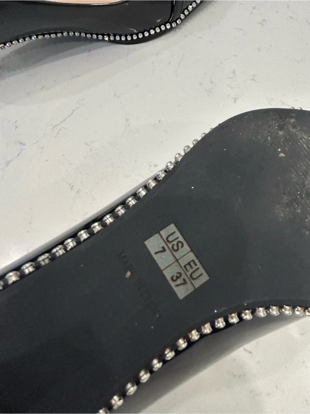 Pointed Patent Leather Flats with Silver Chain Detail - Black